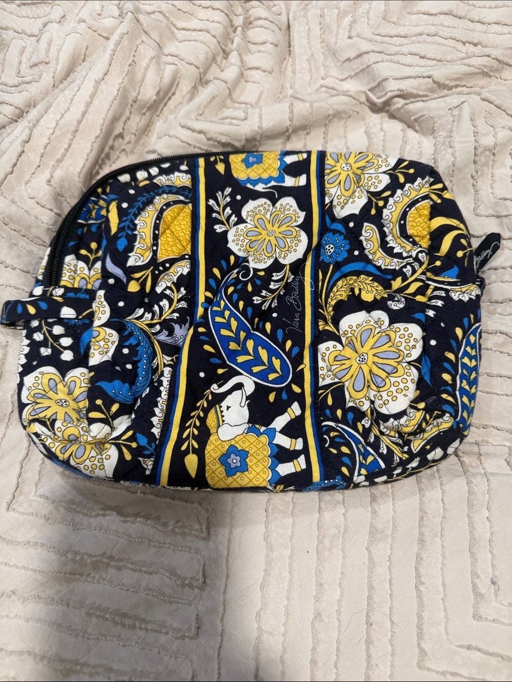 Quilted Floral Zip Pouch in Navy, Yellow & White
